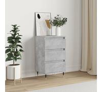 HEFZGDB Credenza alla moda dal design senza tempo in legno con gambe in metallo e supporto da parete, moderna credenza con 3 cassetti e spazio per il soggiorno, colore grigio cemento