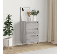 HEFZGDB Credenza alla moda dal design senza tempo in legno con gambe in metallo e supporto da parete, moderna credenza con 3 cassetti e spazio per il soggiorno, colore grigio Sonoma