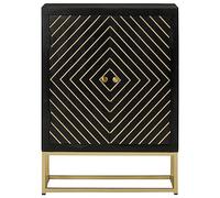 HEFZGDB Credenza con 2 ante nero e oro, 55 x 30 x 75 cm, in legno massiccio di mango, credenza da cucina, buffet, soggiorno, corridoio, vetrina, soggiorno, sala da pranzo, cucina, dessert, caffetteria