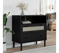 HEFZGDB Credenza SENJA dal design moderno di metà secolo in legno di pino massiccio con vernice UV, effetto rattan e parte anteriore nera, armadietto con 2 cassetti e 1 scomparto per molto