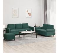 HEFZGDB Divano da 3 pezzi con cuscino in velluto verde scuro, imbottitura morbida e robusta struttura in metallo per un'esperienza di seduta confortevole, sgabello versatile come seduta