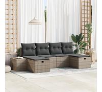 HEFZGDB Divano da giardino da 6 pezzi con cuscini grigi in poliestere - Elegante divano angolare da esterno in polyrattan per terrazza e balcone con vano portaoggetti e adattamento modulare