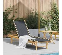 HEFZGDB Lettino prendisole con cinghia intrecciata nera, 55 x 200 x 30 cm, in bambù, schienale regolabile per giardino e terrazza, fibre di polipropilene resistenti, traspirante