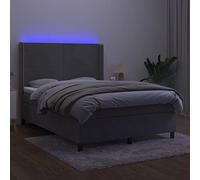 HEFZGDB Letto matrimoniale a molle con materasso e LED, grigio chiaro, 140 x 190 cm, in velluto, letto matrimoniale per gli ospiti, per alberghi, soggiorno, camera da letto e camera degli ospiti