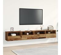 HEFZGDB Mobile da parete per TV, 2 pezzi, legno anticato, 100 x 30 x 30 cm, moderno supporto TV con sette scomparti, superficie opaca, per soggiorno, camera da letto, multifunzione, robusto