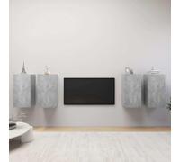 HEFZGDB Mobile TV 4 pezzi, grigio cemento, 30,5 x 30 x 60 cm, in legno con ripiani, pensili da parete per soggiorno, libri e supporti multimediali, scaffali robusti
