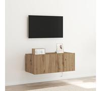 HEFZGDB Mobile TV da parete con luci a LED, rovere Artisan, 80 x 35 x 31 cm, moderno centro di intrattenimento con illuminazione integrata, 2 ante a cerniera per riporre oggetti, di alta qualità
