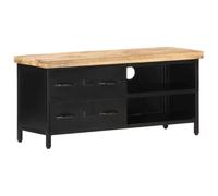 HEFZGDB Mobile TV in legno di mango grezzo, 90 x 30 x 41 cm, con 2 cassetti e 2 scomparti, stile industriale con base in acciaio, mobile in legno massello per soggiorno, soluzione portaoggetti