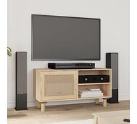 HEFZGDB Mobile TV Marrone 80x30x40 cm in Massello Pino e Rattan Naturale con 3 Scomparti, Mobile per Soggiorno, Porta TV Moderno, per Dispositivi Multimediali, per Riviste e DVD,