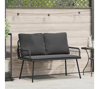 HEFZGDB Panca da giardino nera, 114 x 64 x 78 cm, in polyrattan, divano a due posti, con intreccio in PE resistente alle intemperie e cuscino traspirante, design moderno, per terrazza, balcone, mobili