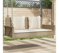HEFZGDB Panca sospesa con cuscino, beige, 119 x 56 x 48 cm, in rattan sintetico, mobili da giardino con anelli di fissaggio per esterni, robusto telaio in acciaio