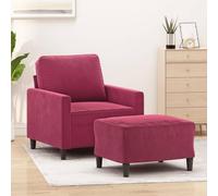 HEFZGDB Poltrona in velluto rosso vino con sgabello, 60 cm, rivestimento in velluto resistente e robusto telaio in metallo per una stabilità duratura, comoda imbottitura ergonomica