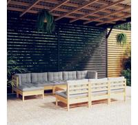 HEFZGDB Salotto da giardino in legno di pino massello con cuscini grigi, mobili da terrazza robusti per il relax e la convivenza all'aperto, espandibile modularmente