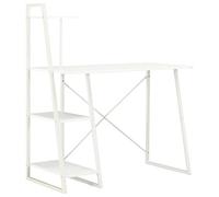 HEFZGDB Scrivania moderna con libreria integrata e struttura in acciaio bianco, 102 x 50 x 117 cm, mobile da ufficio salvaspazio con ampi ripiani per computer, accessori