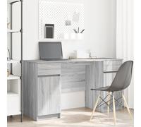 HEFZGDB Scrivania Sonoma grigia, 140 x 49 x 76 cm, in legno, con sei spazi e ripiani aggiuntivi per l'organizzazione dell'ufficio e la progettazione del posto di lavoro, moderna