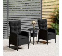 HEFZGDB Set da 3 pezzi da giardino in polyrattan nero, intreccio in PE resistente alle intemperie con telaio in acciaio, poltrone ergonomiche con meccanismo a molla a gas e cuscino rimovibile