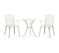 HEFZGDB Set da 3 pezzi in alluminio pressofuso bianco con schienale alto e robusto piano da tavolo per giardino e terrazza, mobili da esterno resistenti alle intemperie per conversazioni rilassate