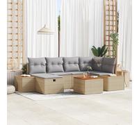 HEFZGDB Set da 7 divani da giardino con cuscini, in polyrattan, beige, per balcone e terrazza, mobili da esterni resistenti alle intemperie, con spazio e struttura modulare per fino a sei
