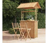 HEFZGDB Set da bar in bambù, 3 pezzi, per giardino e terrazza, con sedie pieghevoli e tettuccio parasole, mobili da giardino durevoli e stabili in bambù sostenibile per esterni