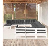 HEFZGDB Set da giardino da 12 pezzi con cuscini in legno di pino bianco, robusto set di mobili da terrazza in legno massello per il relax e la convivenza all'aperto, design modulare