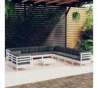 HEFZGDB Set da giardino da 12 pezzi, con cuscini, in legno massello di pino bianco, mobili da terrazza robusti per il relax e la convivialità all'aperto, design modulare, resistenti alle intemperie