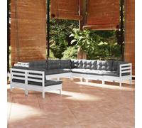 HEFZGDB Set da giardino da 9 pezzi, con cuscini, in legno massello di pino bianco, mobili da terrazza robusti per il relax, design modulare per personalizzazione, resistenti alle intemperie