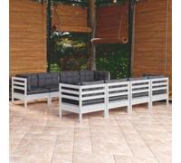 HEFZGDB Set da giardino da 9 pezzi con cuscini in legno massello di pino, mobili da terrazza robusti per il relax e la convivialità, modularmente espandibili, mobili da giardino resistenti alle