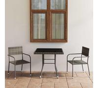 HEFZGDB Set da pranzo da giardino 3 pezzi in polyrattan antracite e grigio con piano in vetro e struttura in acciaio per esterni, 4 sedie e 1 tavolo, impilabili e resistenti alle intemperie