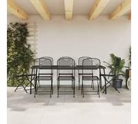 HEFZGDB Set da pranzo da giardino, 9 pezzi, con struttura in metallo e sedie pieghevoli per terrazza, robusto set di mobili con design a rete per un efficace drenaggio dell'acqua