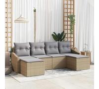 HEFZGDB Set da pranzo da giardino con cuscini, 6 pezzi, beige e grigio chiaro, set da 6 pezzi in polyrattan resistente alle intemperie con telaio in acciaio, include due divani centrali, due divani e