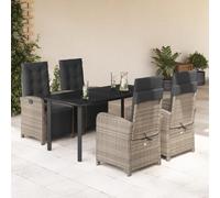 HEFZGDB Set da pranzo da giardino da 5 pezzi con cuscini in polyrattan grigio, poltroncina regolabile e tavolo con piano in vetro per terrazza. Goditi le ore piacevoli all'aria aperta con questo