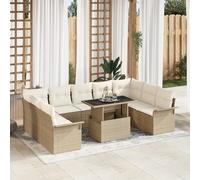 HEFZGDB Set di 10 divani da giardino con cuscini beige, in polyrattan, cuscini resistenti alle intemperie per esterni, set di mobili lounge con struttura in acciaio, comodo per terrazze e balconi