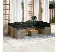 HEFZGDB Set di 10 divani da giardino con cuscini, in polyrattan, intrecciato, con vano portaoggetti, custodia impermeabile, rivestimento rimovibile, design modulare e piano del tavolo in legno di
