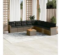 HEFZGDB Set di 10 divani da giardino con cuscini, in polyrattan, intrecciato, con vano portaoggetti, custodia impermeabile, rivestimento rimovibile, design modulare e piano del tavolo in legno di