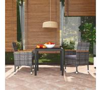 HEFZGDB Set di 3 mobili da giardino con cuscini in polyrattan grigio - Mobili da terrazza resistenti alle intemperie con telaio in acciaio e piano in WPC per balcone o terrazza, con imbottitura