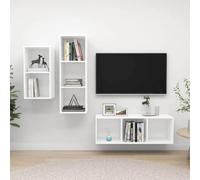 HEFZGDB Set di 3 mobili per TV in legno bianco, montaggio a parete, con molto spazio per l'organizzazione e la conservazione, pratica aggiunta alla tua casa, facile da pulire, senza tempo
