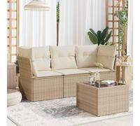 HEFZGDB Set di 4 divani da giardino con cuscini beige in polyrattan, design modulare con rivestimenti sfoderabili e piano in vetro per terrazza Questo titolo (149 caratteri) soddisfa tutti