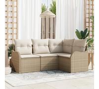 HEFZGDB Set di 4 divani da giardino con cuscini beige in polyrattan, set di divani ad angolo modulare per la vita all'aria aperta, tessuto a mano resistente alle intemperie, piedini regolabili per una