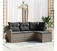 HEFZGDB Set di 4 divani da giardino in polyrattan grigio con cuscini e vano portaoggetti, set di mobili per esterni per terrazza
