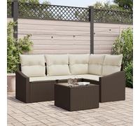 HEFZGDB Set di 4 mobili da giardino con cuscini, in polyrattan, impermeabile e resistente ai raggi UV, per terrazza e balcone, design confortevole per riunioni in compagnia, moderno