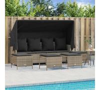 HEFZGDB Set di 5 divani da giardino con cuscini in polyrattan grigio, schienale e poggiapiedi regolabili, tettuccio parasole estensibile, mobili in rattan sintetico resistente alle intemperie, per