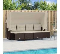 HEFZGDB Set di 5 divani da giardino con cuscini marroni in polyrattan, tettuccio parasole estensibile, fodere rimovibili, mobili in rattan PE resistente alle intemperie, per terrazza, comoda