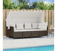 HEFZGDB Set di 5 divani da giardino con cuscini marroni in polyrattan, tettuccio parasole estensibile, fodere rimovibili, mobili in rattan PE resistente alle intemperie per terrazza, poggiapiedi