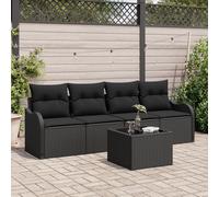 HEFZGDB Set di 5 divani da giardino con cuscini neri in polyrattan, mobili modulari per esterni per terrazza e balcone, comodo gruppo di sedute con quattro spessori rimovibili e robusti