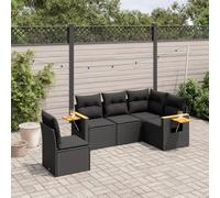 HEFZGDB Set di 5 divani da giardino in polyrattan nero con cuscino, vano portaoggetti e tavolino - Mobili in rattan PE resistente alle intemperie per terrazza **Titolo ottimizzato (149 caratteri