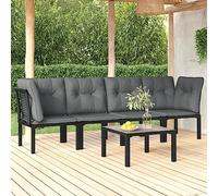 HEFZGDB Set di 5 mobili da giardino nero e grigio in polyrattan resistente alle intemperie con telaio in acciaio verniciato a polvere e design modulare per terrazza e balcone