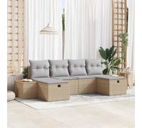 HEFZGDB Set di 6 divani da giardino con cuscini e spazio nascosto in polyrattan beige, tavolo regolabile in altezza e scomparti portaoggetti, per terrazza e giardino