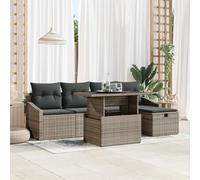 HEFZGDB Set di 6 divani da giardino con cuscini grigio e beige in robusto polyrattan, con tasche portaoggetti impermeabili, design moderno per terrazza e balcone, spazioso