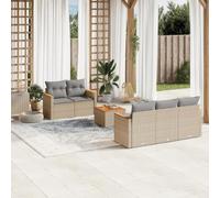 HEFZGDB Set di 6 divani da giardino con cuscini, in polyrattan e rattan sintetico, con vano portaoggetti e borsa impermeabile, piano del tavolo in legno di acacia, rivestimento rimovibile, design