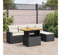 HEFZGDB Set di 6 divani da giardino con cuscini neri in polyrattan, design modulare con vano portaoggetti e borsa impermeabile, piano del tavolo regolabile, rivestimenti rimovibili, durevole